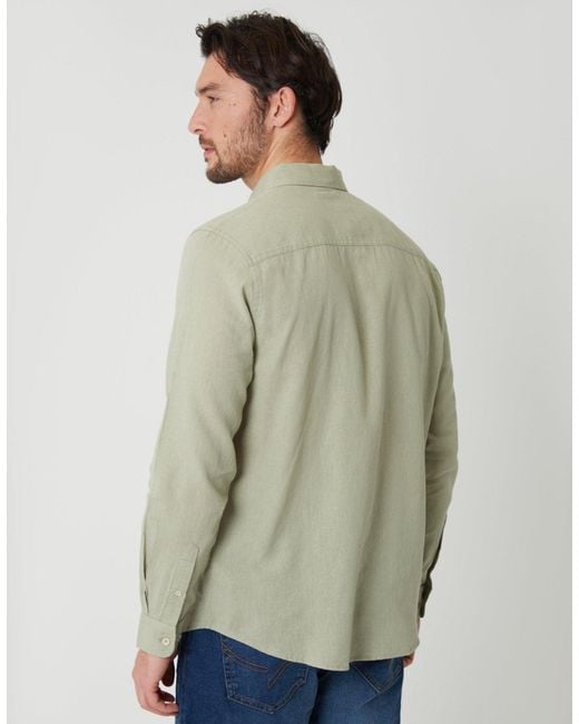 Threadbare Green Long Sleeve Linen Blend Shirt for men