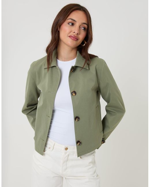 Threadbare Green Cropped Collared Trench Coat