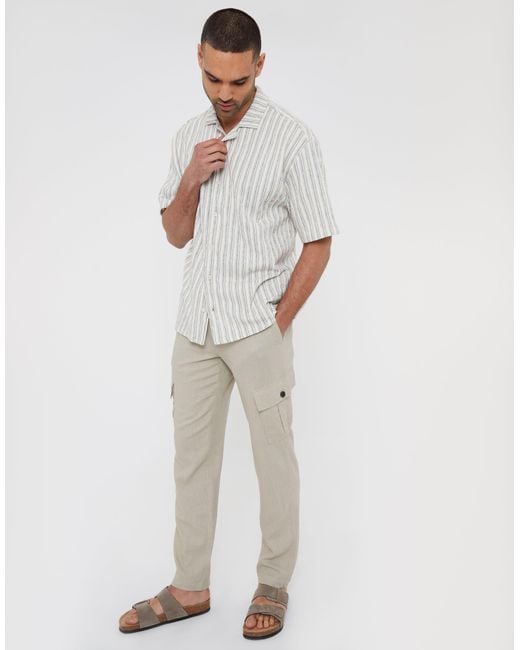 Threadbare Natural Linen Blend Cargo Trousers for men