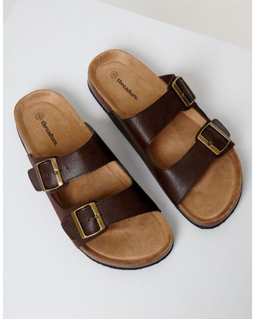 Threadbare Natural Slip On Two Buckle Strap Sandals for men