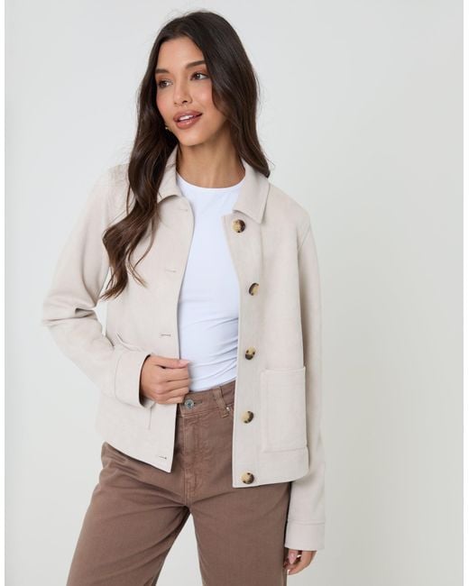 Threadbare White Cropped Button Up Suedette Shacket