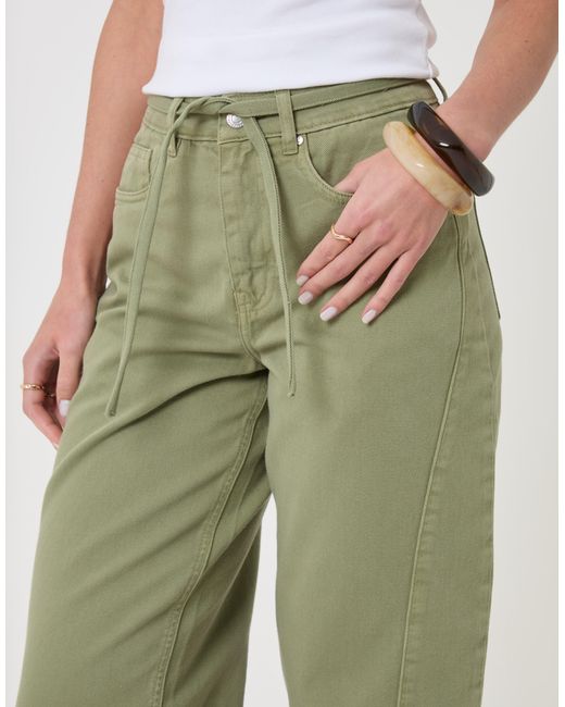 Threadbare Green Belted Barrel Leg Jeans