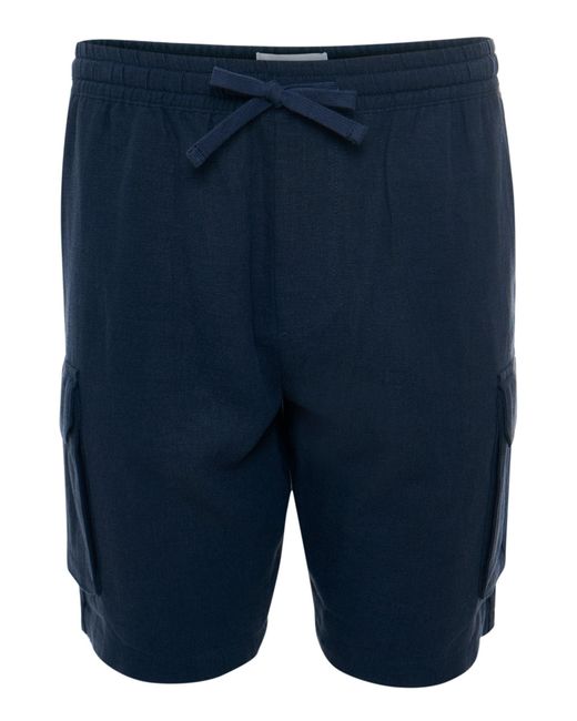Threadbare Blue Linen Blend Cargo Shorts for men