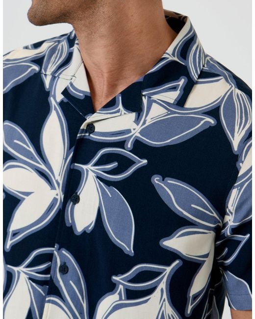 Threadbare Blue Leaf Print Short Sleeve Shirt for men