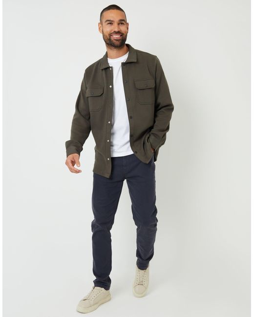 Threadbare Brown Pique Popper Fastening Shacket for men