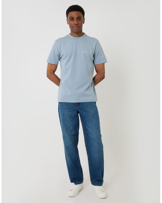 Threadbare Blue Cotton Crew Neck Script T-Shirt for men