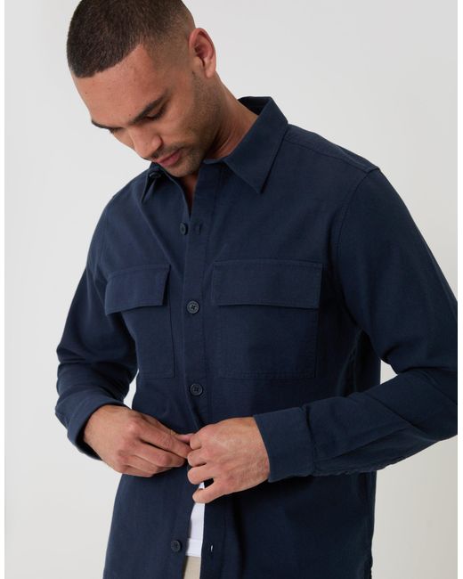 Threadbare Blue Linen Blend Lightweight Shacket for men