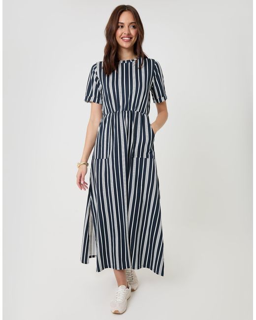 Threadbare Blue Crew Neck Jersey Midi Dress With Patch Pockets