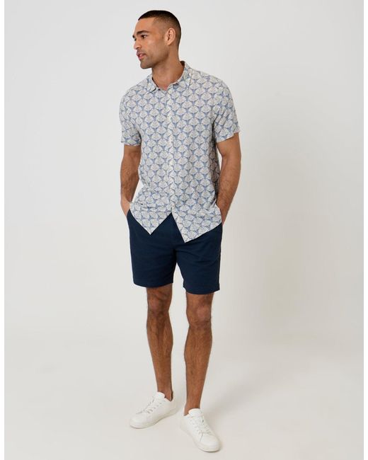Threadbare Blue Linear Leaf Print Short Sleeve Shirt for men