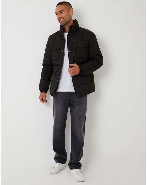 Threadbare Black Padded Funnel Neck Jacket for men
