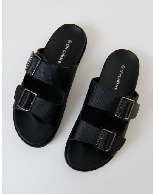 Threadbare Black Faux Leather Buckle Strap Sandals for men