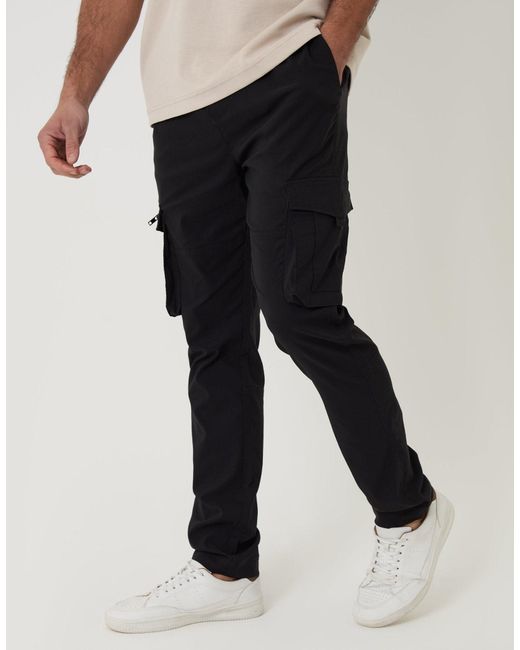 Threadbare Black Slim Fit Stretch Cargo Trousers for men