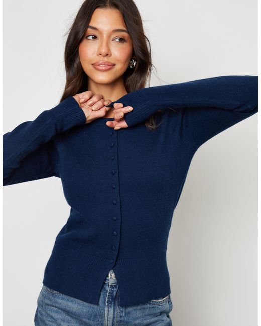 Threadbare Blue Crew Neck Compact Knitted Cardigan