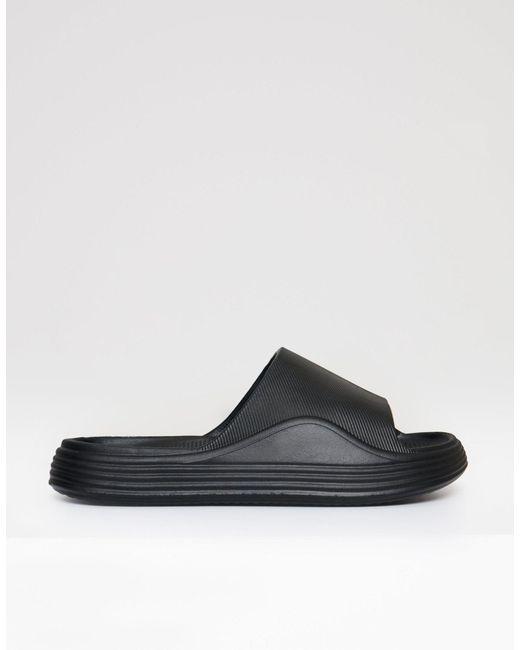 Threadbare Black Chunky Foam Sliders for men