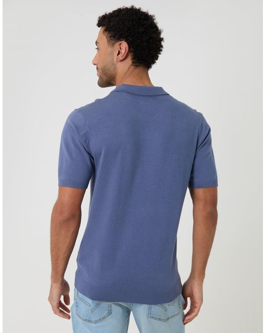 Threadbare Blue Knitted Trophy Neck Polo for men