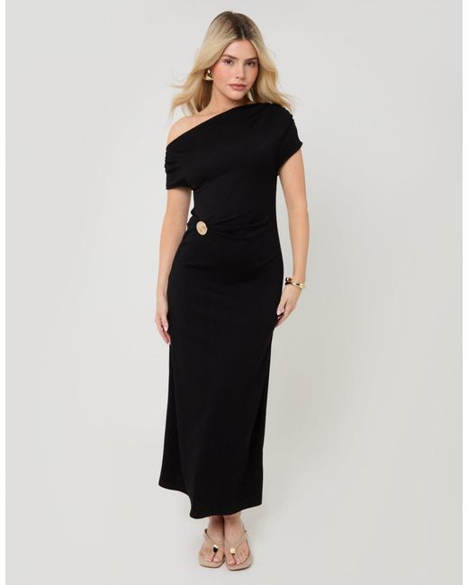 Threadbare Black Petite Off Shoulder Draped Jersey Maxi Dress