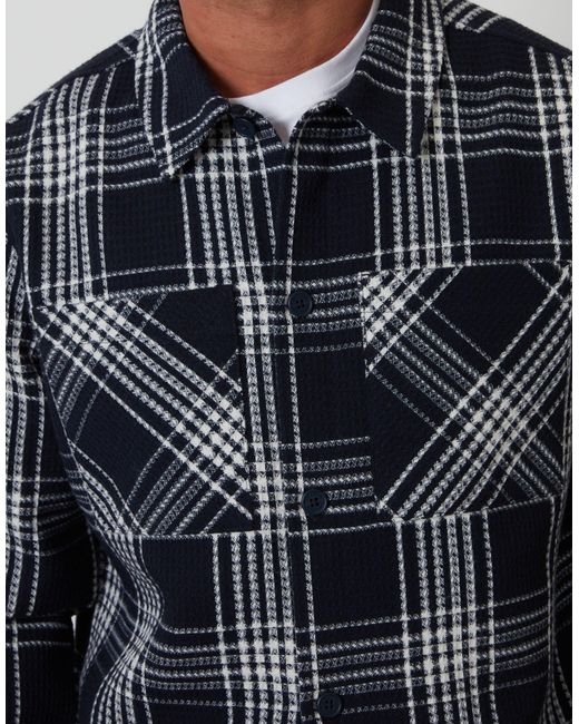 Threadbare Blue Waffle Textured Shacket for men