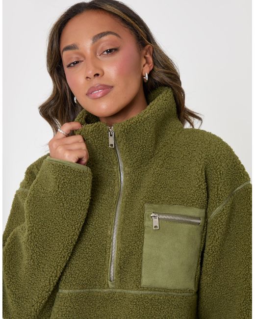 Threadbare Green The Ultimate Half Zip Borg Fleece