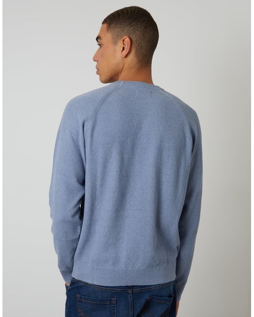 Threadbare Blue Raglan Knitted Crew Neck Jumper for men