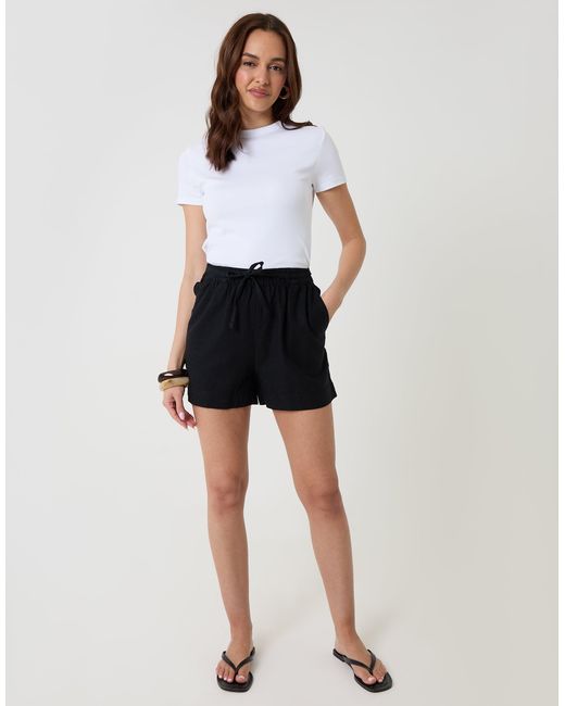 Threadbare White Linen Blend Tie Waist Shorts