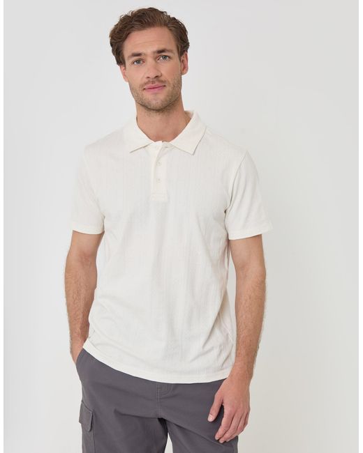 Threadbare White Textured Cotton Polo Shirt for men
