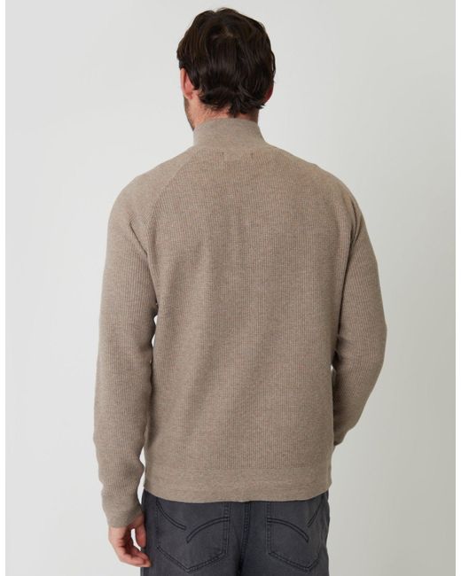 Threadbare Gray Waffle Knit Raglan Quarter Zip Jumper for men