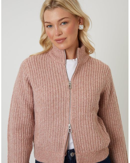 Threadbare Natural Zip Through Knitted Bomber
