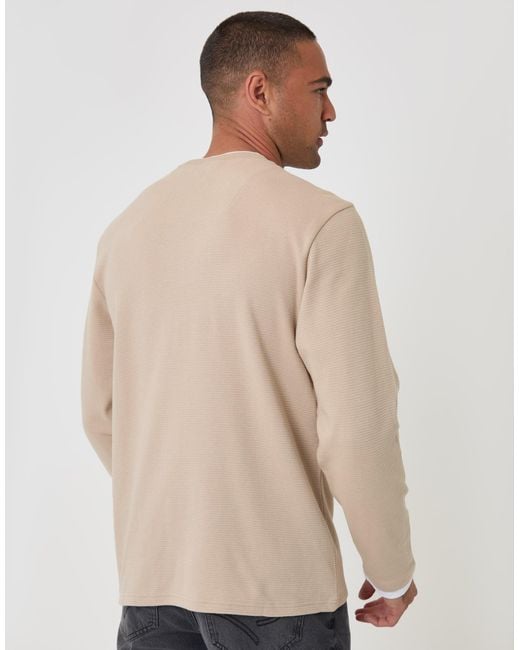 Threadbare Brown Cotton Mock Layer Long Sleeve T-Shirt for men