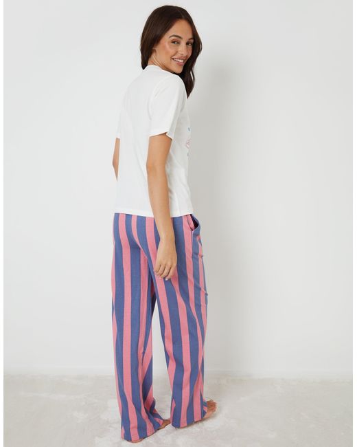 Threadbare White Pancake Print Striped Pyjama Set