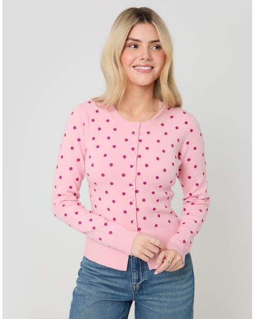 Threadbare Pink Polka Dot Compact Knitted Cardigan
