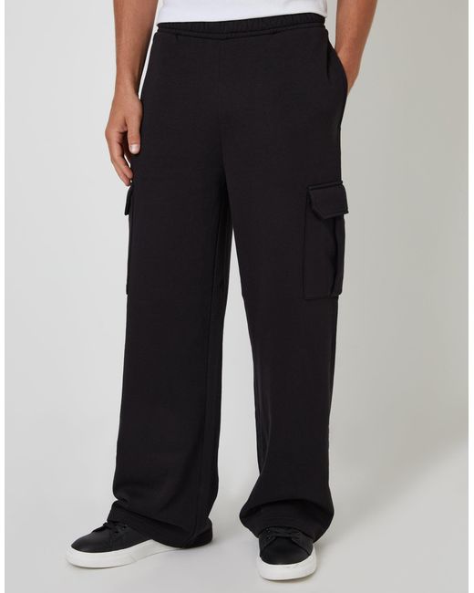 Threadbare Black Wide Leg Cargo Joggers for men
