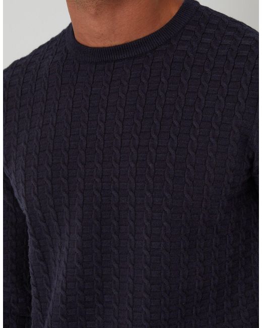 Threadbare Blue Cable Knit Crew Neck Jumper for men