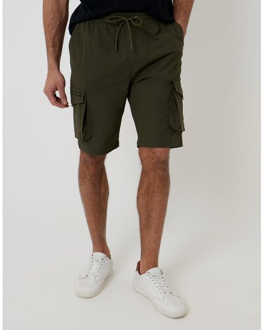 Threadbare Green Elasticated Waist Stretch Cargo Shorts for men