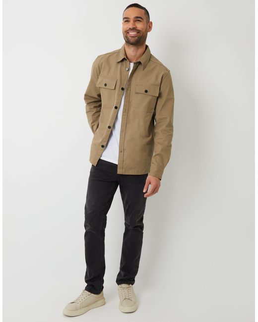 Threadbare Natural Relaxed Fit Cotton Twill Button Up Shacket for men