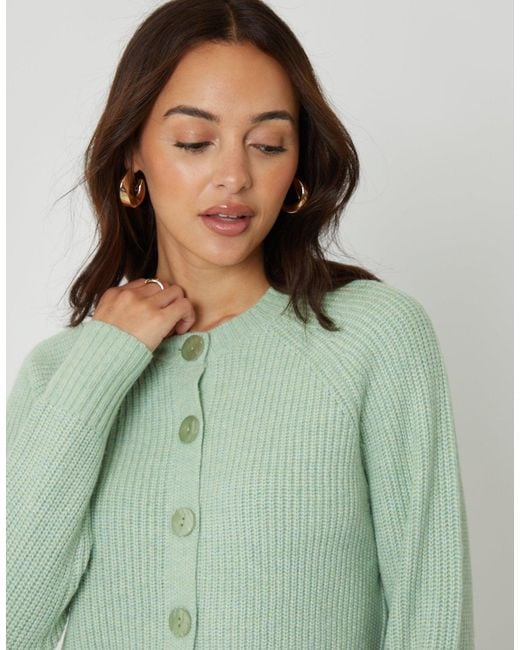 Threadbare Green Chunky Knit Button Up Cardigan