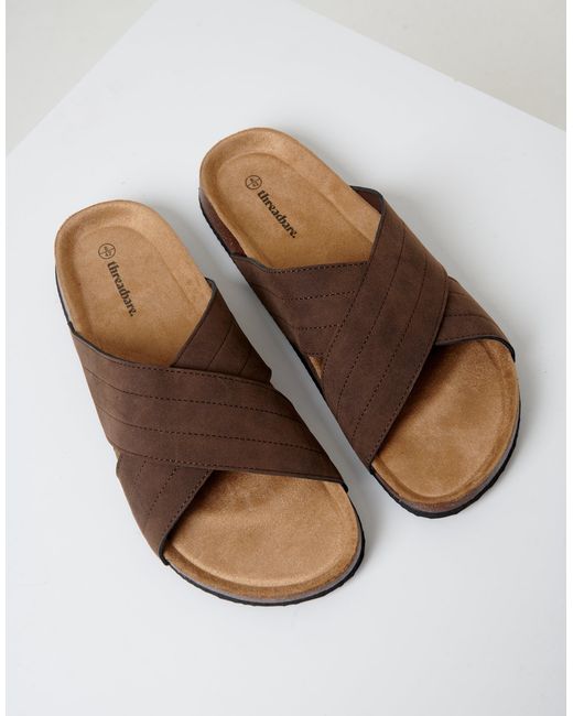 Threadbare Brown Faux Suede Cross Strap Sandals for men
