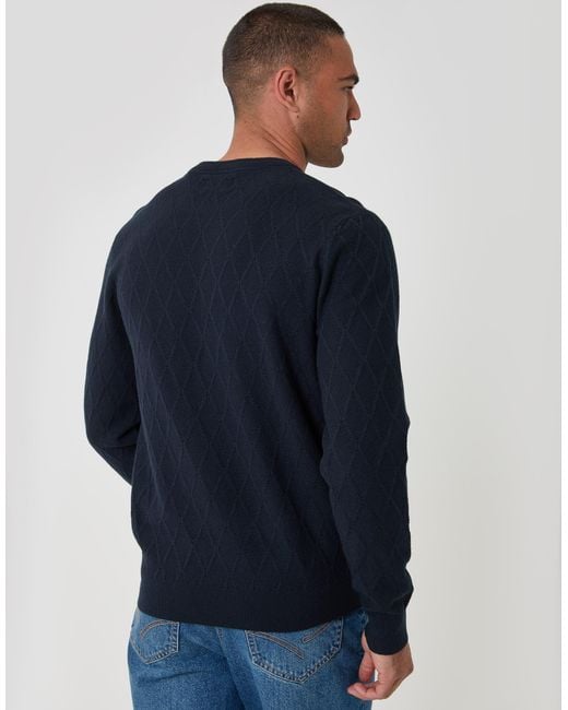 Threadbare Blue Diamond Textured Crew Neck Jumper for men