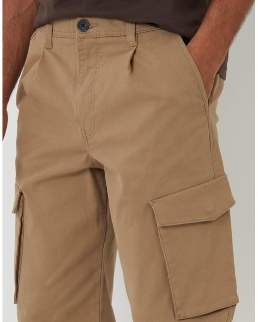 Threadbare Natural Relaxed Fit Stretch Cargo Chino Trousers for men