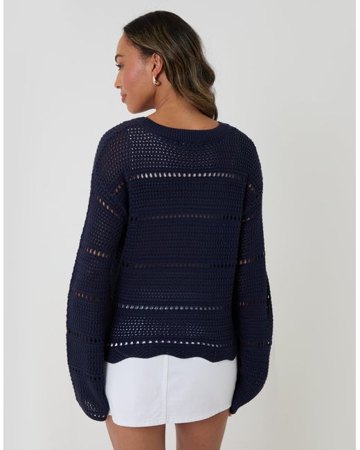 Threadbare Blue Pointelle Knit Crew Neck Jumper