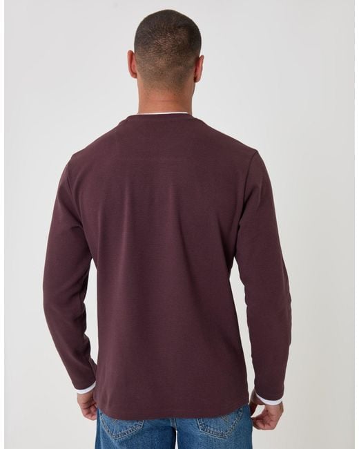 Threadbare Purple Cotton Mock Layer Long Sleeve T-Shirt for men