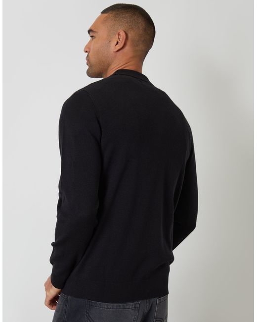 Threadbare Blue Textured Knit Quarter Zip Polo Jumper for men