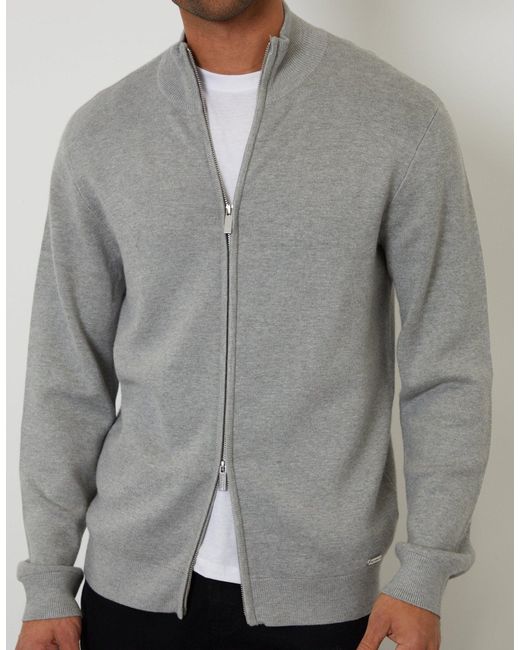 Threadbare Gray Zip-Through Funnel Neck Knitted Cardigan for men