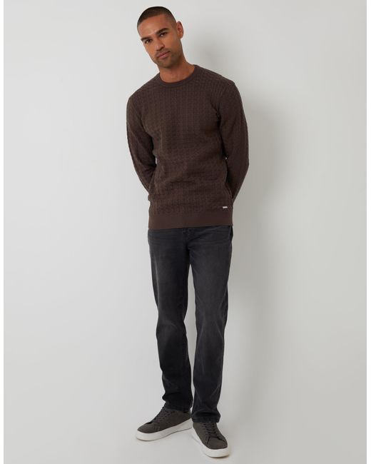 Threadbare Brown Cable Knit Crew Neck Jumper for men