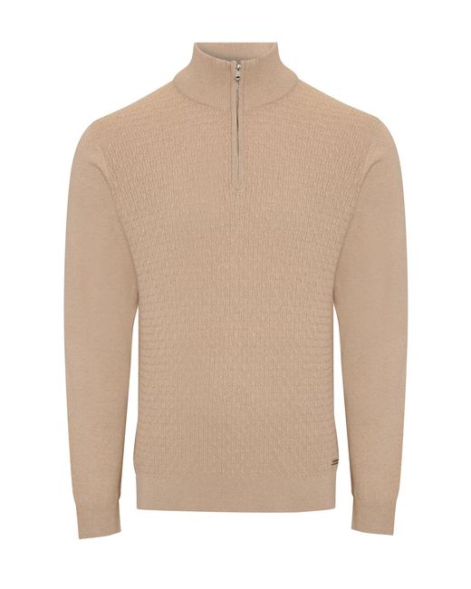 Threadbare Natural Mini Cable Knit Quarter Zip Jumper for men