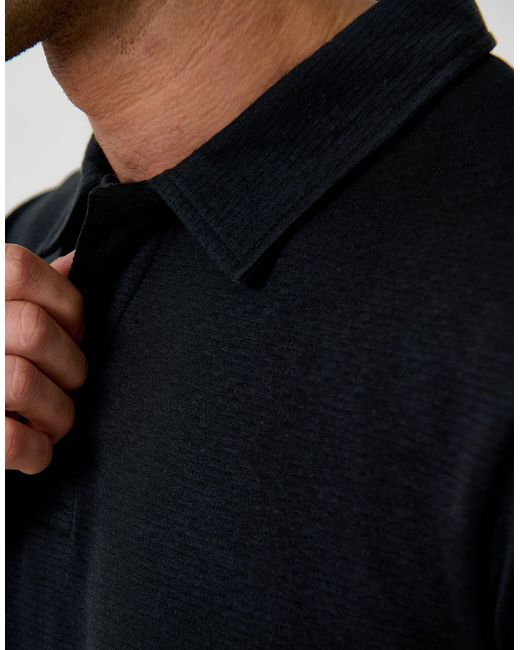 Threadbare Black Textured Hidden Placket Polo Shirt for men