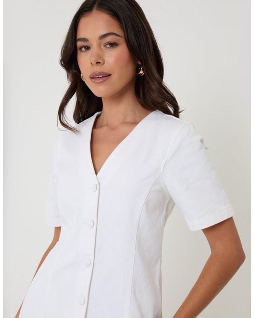 Threadbare White Denim Button Up Mini Dress