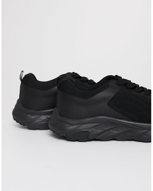 Threadbare Black Textured Slip On Trainers for men