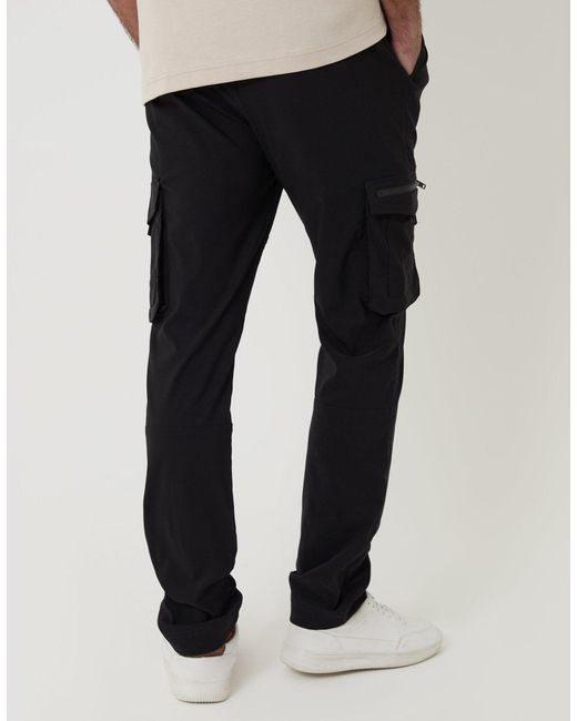 Threadbare Black Slim Fit Stretch Cargo Trousers for men