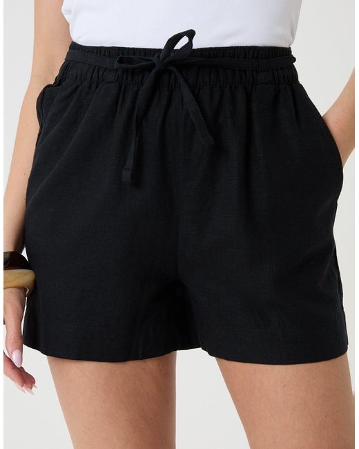 Threadbare White Linen Blend Tie Waist Shorts