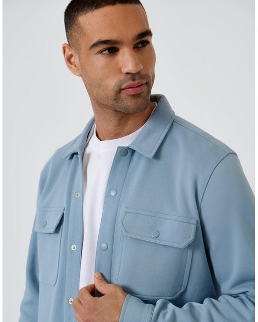 Threadbare Blue Pique Popper Fastening Shacket for men